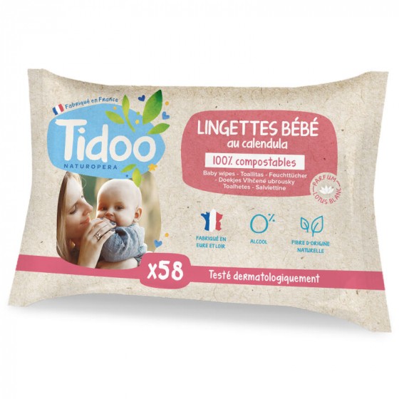 Lingettes bébé compostables au calendula Parfum naturel - 58 pièces Lingettes bébé compostables au calendula Parfum naturel - 58 pièces