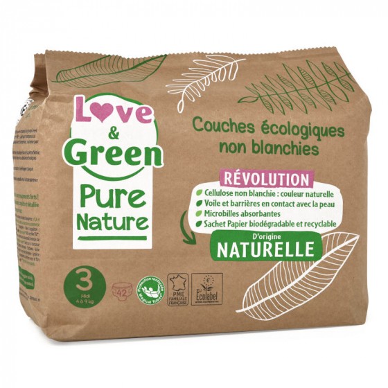 Couches écologiques non blanchies - T3 Midi 4-9kg - 42 langes Couches écologiques non blanchies - T3 Midi 4-9kg - 42 langes