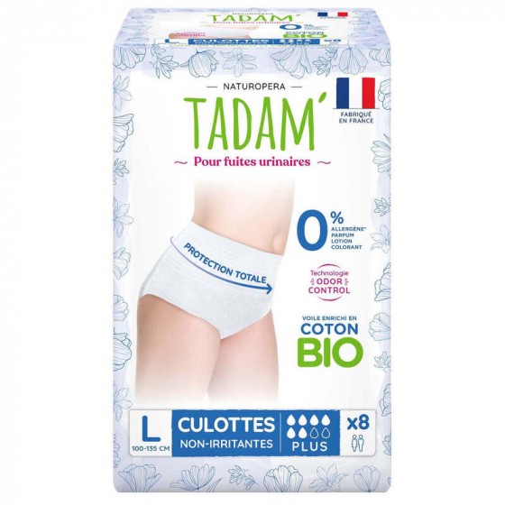Tadam 8 culottes jetables pour fuites urinaires - Plus - Taille L Tadam 8 culottes jetables pour fuites urinaires - Plus - Taille L