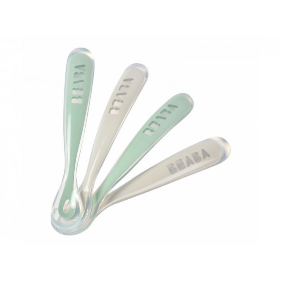 Lot de 4 cuillères 1er âge silicone velvet grey/sage green Lot de 4 cuillères 1er âge silicone velvet grey/sage green