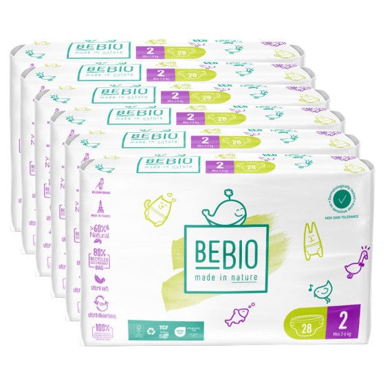 168 couches/langes écologiques T2 - Mini 3 à 6kg - 6X28 couches 168 couches/langes écologiques T2 - Mini 3 à 6kg - 6X28 couches