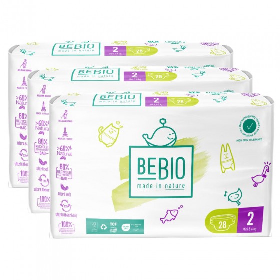 84 couches/langes écologiques T2 - Mini 3 à 6kg - 3X28 couches 84 couches/langes écologiques T2 - Mini 3 à 6kg - 3X28 couches