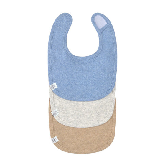 Lot de 3 bavoirs naissance GOTS, bleu/gris clair/nature mélange