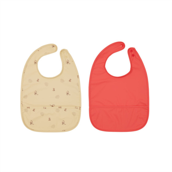 Set de 2 bavoirs Dino - Butter/Cherry red