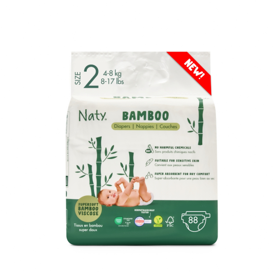 Couches écologiques en bambou taille 2 4-8 kg 22 langes - Naty Couches écologiques en bambou taille 2 4-8 kg 22 langes - Naty