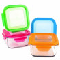 Set de boîtes à repas carrées en verre trempé avec couvercle -  4 x 210 ml
