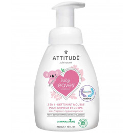 Mousse nettoyante bébé corps & cheveux sans parfum Baby leaves 295 ml - Attitude