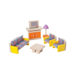 Salon bois coloré maison de poupée - à partir de 3 ans