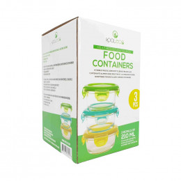 3 plats ronds étanches en verre - 3 x 210 ml