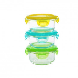 3 plats ronds étanches en verre - 3 x 210 ml