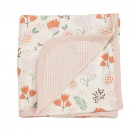Couverture réversible coton BIO - Flowers Pink