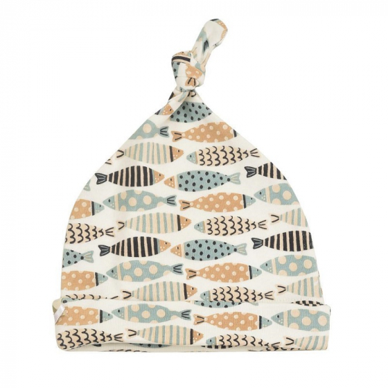 Bonnet en coton BIO - Poissons turquoises