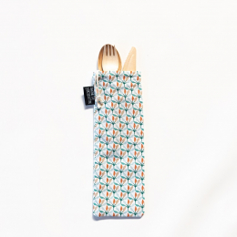 Couverts en bois avec pochette en coton - Motif Wopa