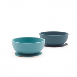 2 bols en silicone avec ventouse - 300 ml - Bleu abyss et Lagon