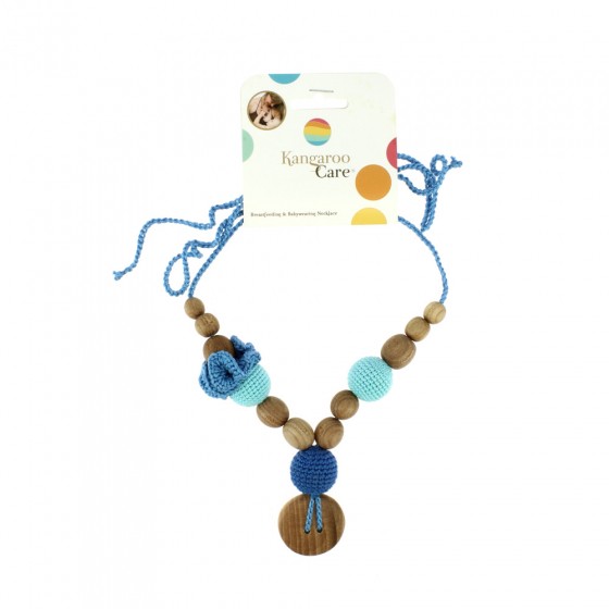 Collier d'allaitement et de portage Fleur - Bleu, bleu ciel et bouton en bois de pommier