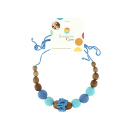 Collier d'allaitement et de portage Fleur - Bleu, turquoise et bois de chêne