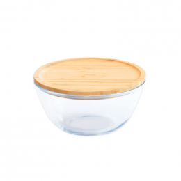 Bol à mixer rond en verre avec couvercle en bambou - 2,6 L